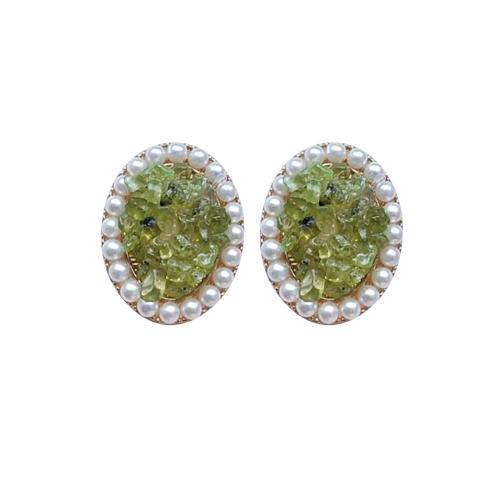 Zinc Alloy Stud Earring, met Natuursteen & Plastic Pearl, mode sieraden & voor vrouw, meer kleuren voor de keuze, 25mm, Verkocht door pair