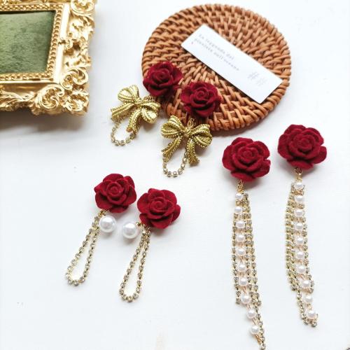 Stroomden Stof Tassel Earring, met Plastic Pearl, mode sieraden & verschillende stijlen voor de keuze & voor vrouw & met strass, Verkocht door pair