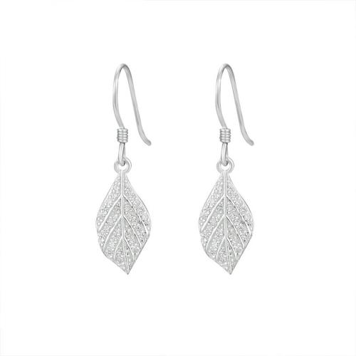 Cubic Zirconia Micro Pave Sterling Silver Örhänge, 925 sterling silver, Leaf, mode smycken & micro bana cubic zirconia & för kvinna, 7.60x29.10mm, Säljs av Par