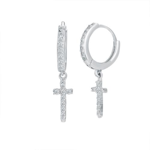 Cubic Zirconia Micro Pave Sterling Silver Örhänge, 925 sterling silver, Cross, mode smycken & micro bana cubic zirconia & för kvinna, 24.80mm, Säljs av Par