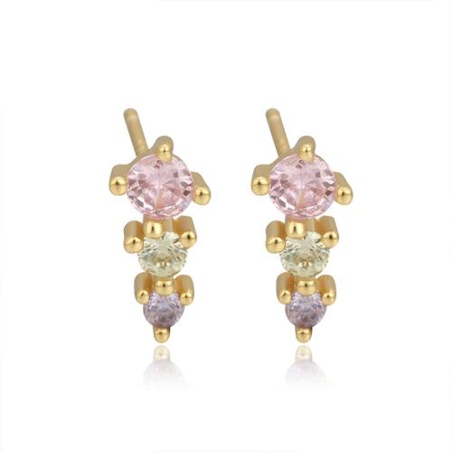 Pendientes de Micro Pavé de Zirconía Cúbica en Plata de Ley, Plata de ley 925, Joyería & micro arcilla de zirconia cúbica & para mujer, 10mm, Vendido por Par