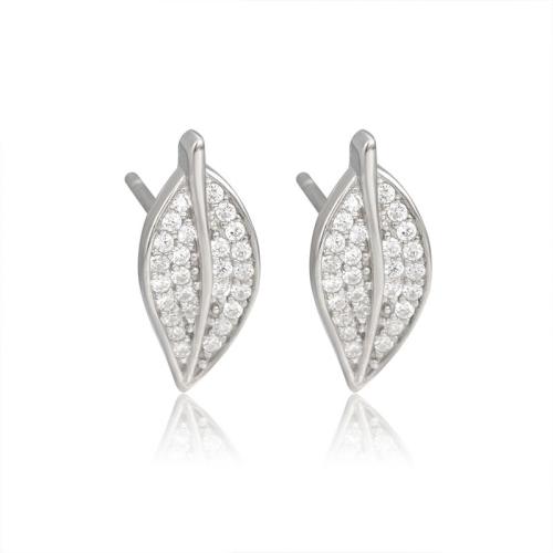 Cubic Zirconia Micro Pave Sterling Silver Örhänge, 925 sterling silver, Leaf, mode smycken & micro bana cubic zirconia & för kvinna, 13.90mm, Säljs av Par