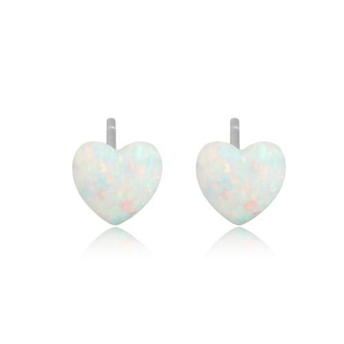 925 Sterling Silver Stud Earrings with Opal Heart fashion jewelry & for woman 6mm Sold By Pair