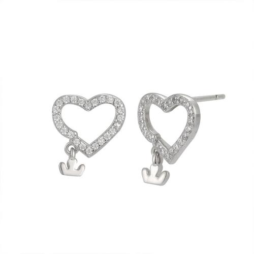 Cubic Zirconia Micro άνοιγαν Sterling Silver Σκουλαρίκι, 925 ασημένιο ασήμι, Καρδιά, κοσμήματα μόδας & μικρο ανοίξει κυβικά ζιρκονία & για τη γυναίκα, 11.60x10.20mm, Sold Με Ζεύγος