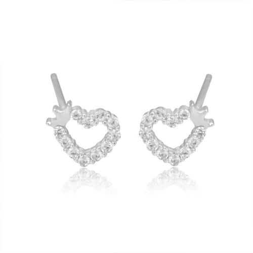 Cubic Zirconia Micro άνοιγαν Sterling Silver Σκουλαρίκι, 925 ασημένιο ασήμι, Καρδιά, κοσμήματα μόδας & μικρο ανοίξει κυβικά ζιρκονία & για τη γυναίκα, 7.40mm, Sold Με Ζεύγος