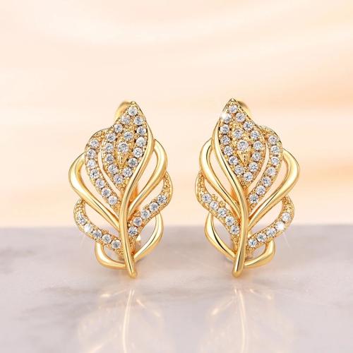 Cubic Zirconia Micro Pave Brass Earring fashion jewelry & micro pave cubic zirconia & for woman golden Sold By Pair