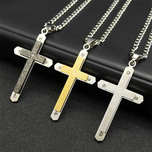 Stainless Steel Jewelry Necklace 304 Stainless Steel Cross fashion jewelry & Unisex & with rhinestone Length Approx 60 cm Sold By PC