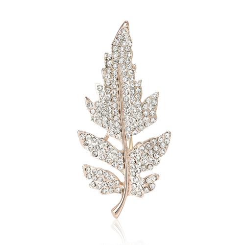 Zinc Alloy Brocher, Leaf, forgyldt, for kvinde & med rhinestone, flere farver til valg, nikkel, bly & cadmium fri, 20x60mm, Solgt af PC