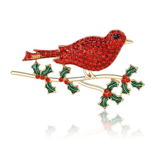 Zinc Alloy Brocher, Bird, guldfarve belagt, for kvinde & emalje & med rhinestone, rød, nikkel, bly & cadmium fri, 54x30mm, Solgt af PC