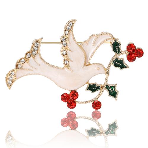 Zinc Alloy Brocher, Bird, guldfarve belagt, for kvinde & emalje & med rhinestone, hvid, nikkel, bly & cadmium fri, 40x59mm, Solgt af PC