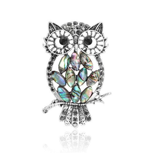 Zinc Alloy Brooches with Abalone Shell Owl silver color plated for woman nickel lead & cadmium free Sold By PC