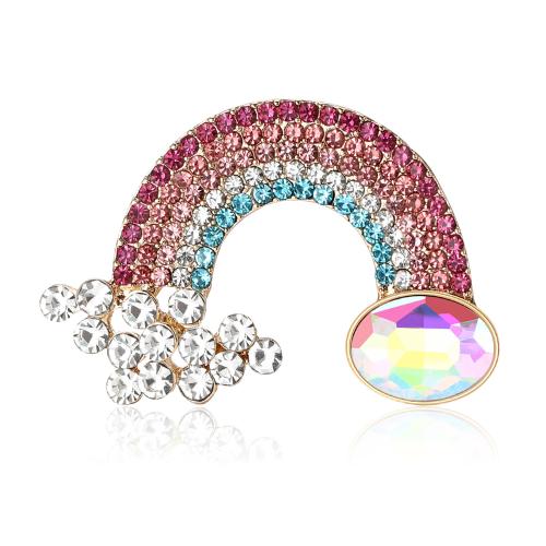 Zinc Alloy Brocher, Rainbow, guldfarve belagt, for kvinde & med rhinestone, flerfarvede, nikkel, bly & cadmium fri, 34x46mm, Solgt af PC