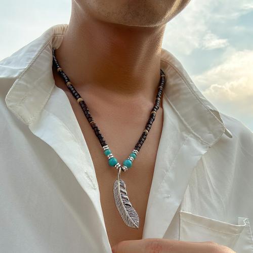 collier bois, avec turquoise & plastique revêtu de cuivre & alliage de zinc, avec 7cm chaînes de rallonge, bijoux de mode, couleurs mélangées, Longueur 55 cm, Vendu par PC