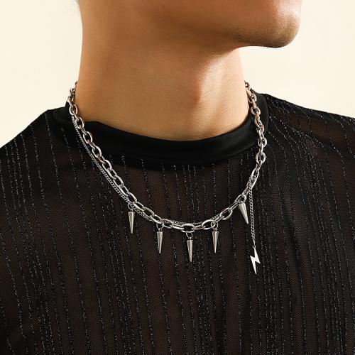 Collier d'acier titane, avec 5cm chaînes de rallonge, Placage de couleur argentée, bijoux de mode, argent, Longueur 46 cm, Vendu par PC