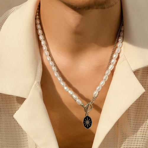 Iron Necklaces with Plastic Pearl & Zinc Alloy silver color plated fashion jewelry silver color Length 51 cm Sold By PC