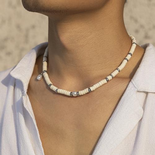 Kunststof parel ketting, Plastic, met Hematiet & Plastic Pearl, met 7.5cm extender keten, mode sieraden, wit, Lengte 43.5 cm, Verkocht door PC