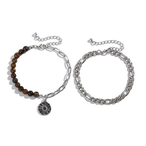 Järn Armband, med Tiger Eye & Zink Alloy, silver pläterad, 2 stycken & mode smycken, silver, Säljs av PC