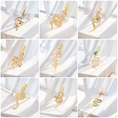 Cubic Zirconia Micro Pave Brass Pendant Snake plated DIY & micro pave cubic zirconia gold Sold By PC