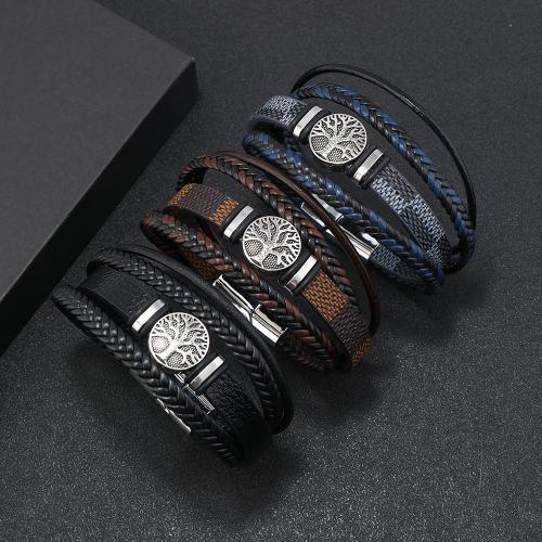 PU leder koord armbanden, met Zinc Alloy, handgemaakt, multilayer & verschillende lengte voor keuze & voor de mens, meer kleuren voor de keuze, Verkocht door PC