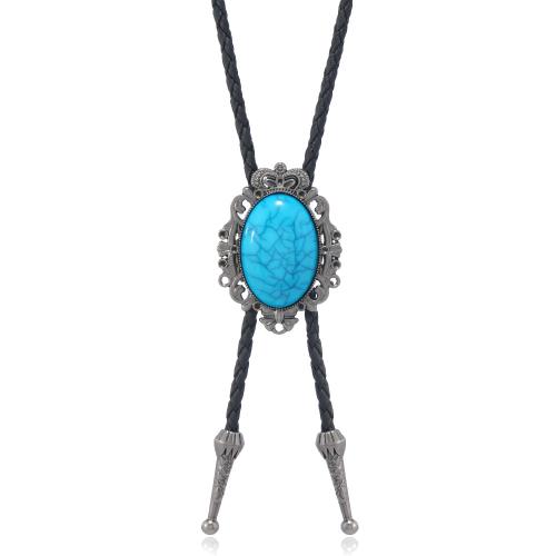 PU Leather Cord Necklace with turquoise & Zinc Alloy plated fashion jewelry & for man Length Approx 15.7-27.5 Inch Sold By PC