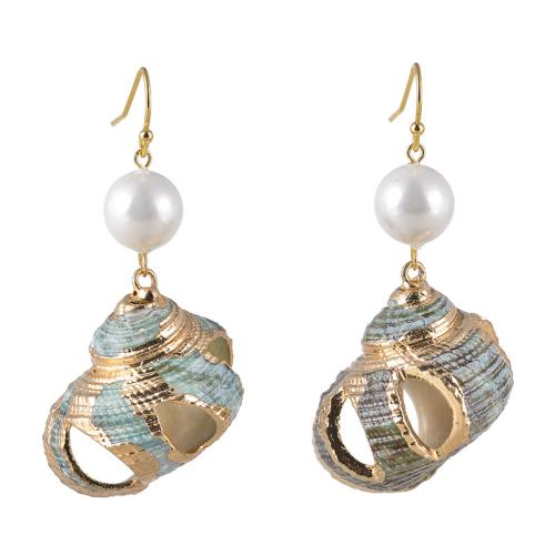 Boucles d'oreilles coquillage, coquille, avec perle de plastique, conque, Placage, bijoux de mode & pour femme, 58mm, Vendu par paire