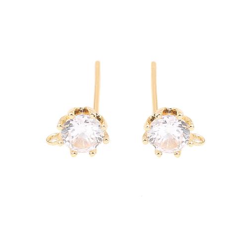 Brass Earring Stud Component real gold plated DIY & micro pave cubic zirconia Sold By Pair