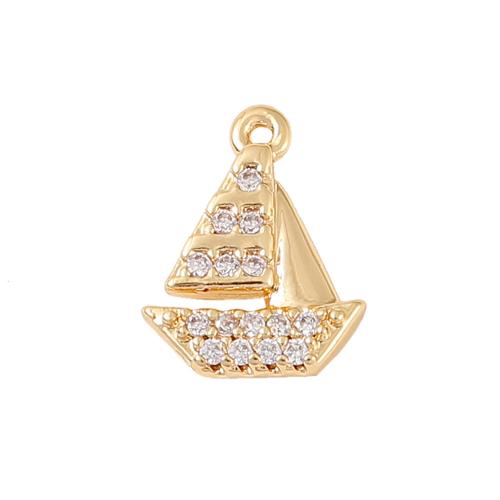 Cubic Zirconia Micro Pave bronze Pingente, cobre, Barco a vela, banhado a ouro genuino, DIY & micro pavimento em zircônia cúbica, Mais cores pare escolha, vendido por PC