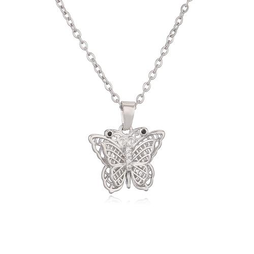 Cubic Zircon Micro Pave Brass Necklace Butterfly plated micro pave cubic zirconia & for woman Sold By PC