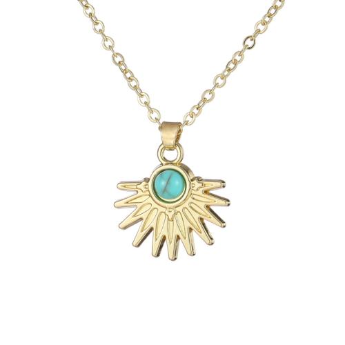 Collier de bijoux en alliage de zinc, avec turquoise, Placage, styles différents pour le choix & pavé de micro zircon & pour femme, doré, Longueur Environ 45 cm, Vendu par PC