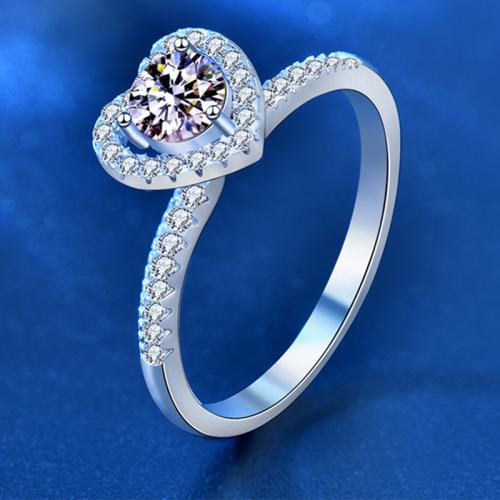 925 sterline d'argento anello, with Moissanite, Cuore, placcato platino, formato differente per scelta & per la donna, Misura:5-8, Venduto da PC