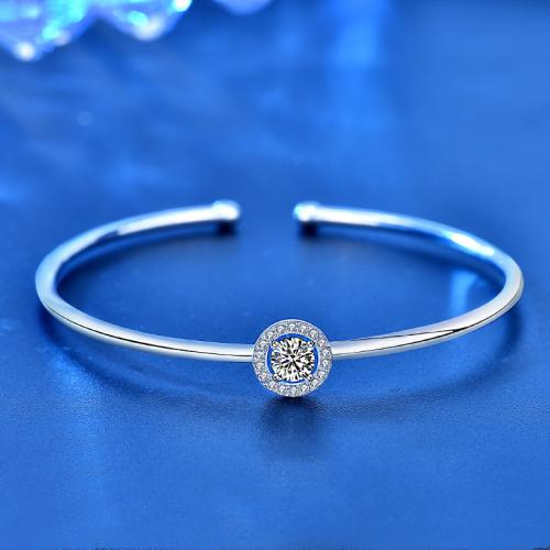 925 ezüst Cuff Bangle, -val Moissanite, Kerek, különböző méretű a választás & a nő, Belső átmérő:Kb 60mm, Által értékesített PC