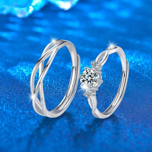 925 Sterling Silver Couple Ring with Moissanite adjustable & for couple Sold By PC