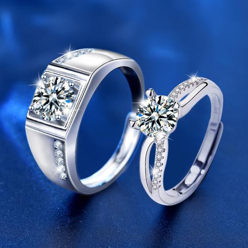 Argent sterling 925 Couple Anneau, avec Moissanite, réglable & styles différents pour le choix & pour le couple, Vendu par PC