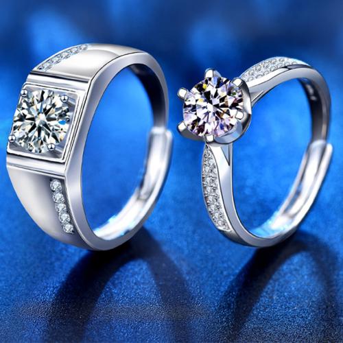 925 Sterling Silver Couple Ring with Moissanite adjustable & for couple Sold By PC