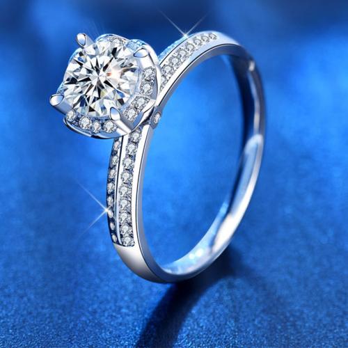 925 Sterling Silver Finger Ring with Moissanite platinum plated & for woman US Ring Sold By PC