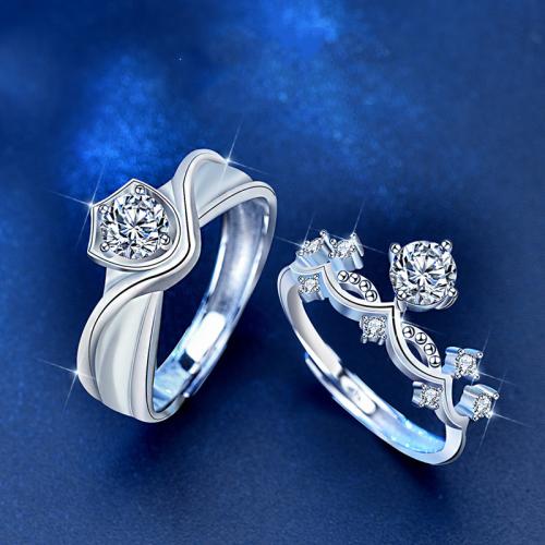 Argent sterling 925 Couple Anneau, avec Moissanite, couronne, réglable & styles différents pour le choix & pour le couple, Vendu par PC