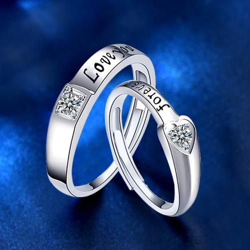 Plata de ley 925 anillo de los pares, chapado en platina real, ajustable & diferentes estilos para la opción & micro arcilla de zirconia cúbica & para la pareja, Vendido por UD