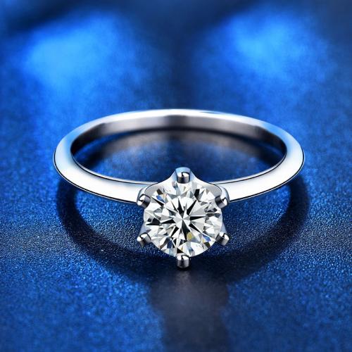 925 Sterling Silver Finger Ring with Moissanite Geometrical Pattern platinum plated & for woman US Ring Sold By PC