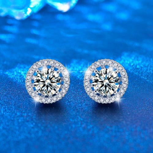 925 sterling zilver Stud Earring, met Moissanite, Ronde, geplatineerd, mode sieraden & voor vrouw, 8mm, Verkocht door pair