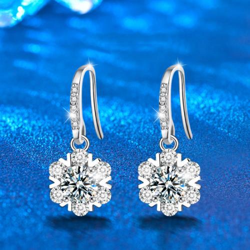 925 sterling zilver Drop Earring, met Moissanite, Sneeuwvlok, mode sieraden & voor vrouw, 9.40x20.60mm, Verkocht door pair