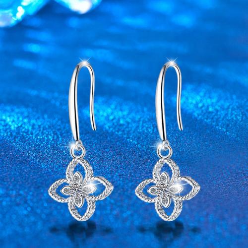 925 Sterling Sølv Drop Earring, med Moissanite (Moissanite), Four Leaf Clover, mode smykker & for kvinde & hule, 11.80x29.10mm, Solgt af par