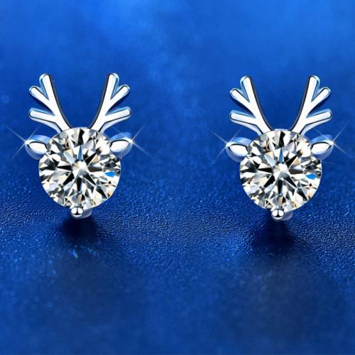 925 Sterling Sølv Stud Earring, med Moissanite (Moissanite), Gevirer, platineret, mode smykker & for kvinde, 7x9mm, Solgt af par