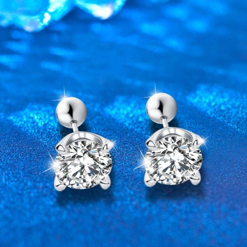 925 Sterling Sølv Stud Earring, med Moissanite (Moissanite), Geometrisk mønster, platineret, mode smykker & for kvinde, 5mm, Solgt af par