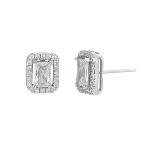 Cubic Zirconia Micro άνοιγαν Sterling Silver Σκουλαρίκι, 925 ασημένιο ασήμι, κοσμήματα μόδας & μικρο ανοίξει κυβικά ζιρκονία & για τη γυναίκα, 7.80x9.70mm, Sold Με Ζεύγος