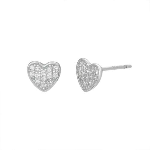 Kubinių Zirconia Mikro Pave sidabro auskarai, 925 sidabro, Širdis, Bižuterijos & mikro nutiesti kubinių Zirconia & moters, 7x6.40mm, Pardavė Pora