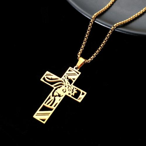 Stainless Steel Jewelry Necklace 304 Stainless Steel Cross plated for man & hollow Length 60 cm Sold By PC