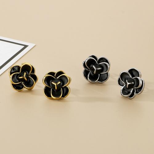 Titanium Steel  Earring Flower plated DIY & enamel 17mm Sold By Pair