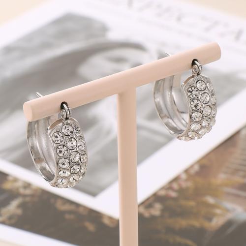 Tíotáiniam Cruach Earring, Cruach Tíotáiniam, plátáilte, do bhean & le rhinestone, dathanna níos mó le haghaidh rogha, 22x9mm, Díolta De réir Péire