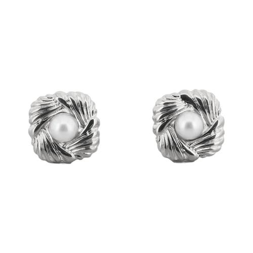 Titanium Staal Earring, met Plastic Pearl, plated, voor vrouw, meer kleuren voor de keuze, 14x6mm, Verkocht door pair