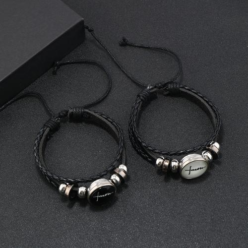 PU leder koord armbanden, met Glas & Copper Coated Plastic & Zinc Alloy, handgemaakt, drie lagen & mode sieraden & voor de mens & luminated, meer kleuren voor de keuze, Verkocht door PC